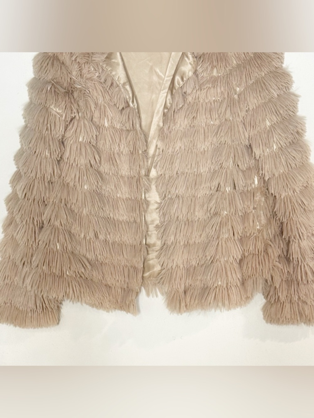 Womens Faux Fur Shaggy Open Front Coat Jacket Size L Beige Pink Lightweight - Picture 8 of 12